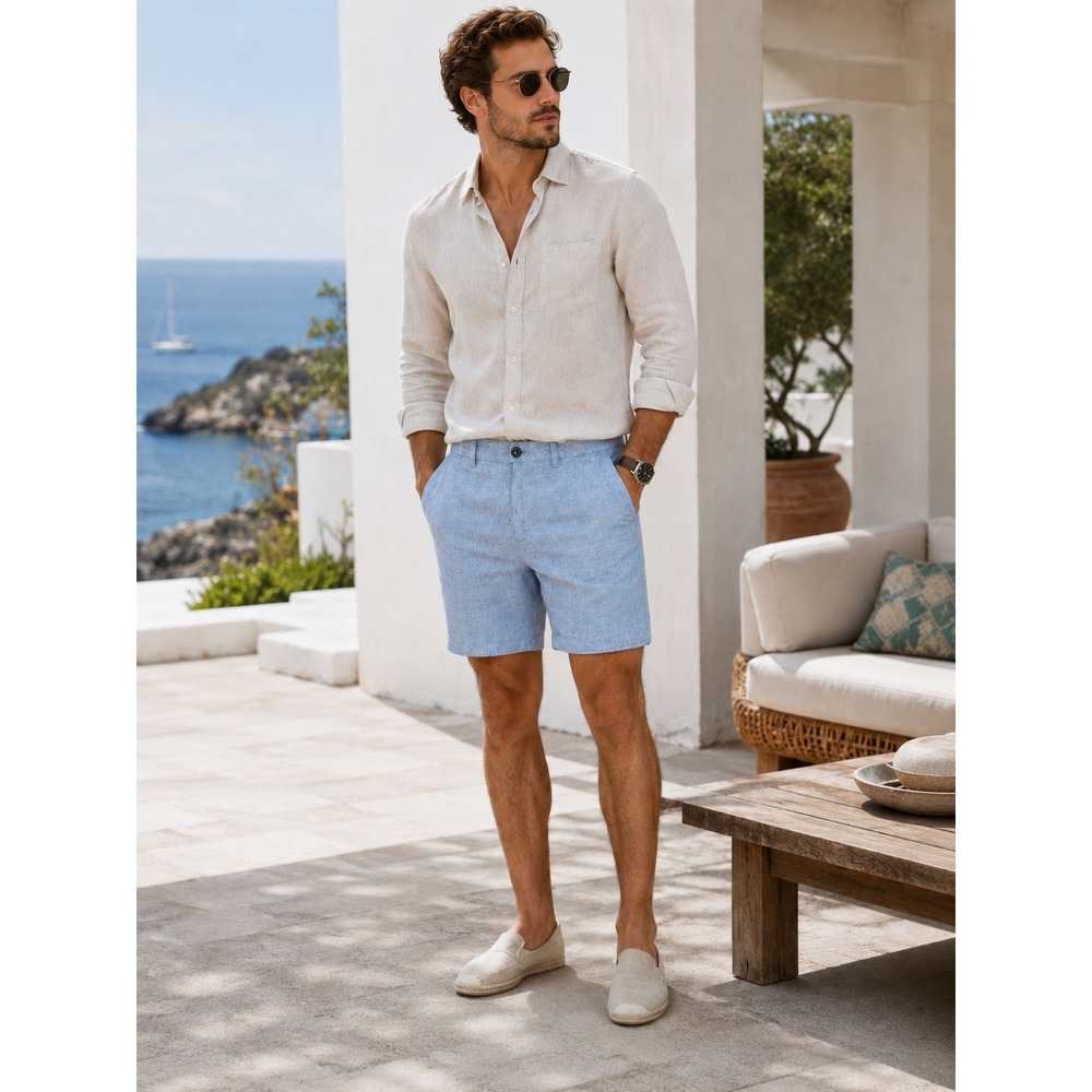 Porter & Ash 100% Linen Heather Blue 9" Inseam Shorts Men's Size 29 Casual Beach - Picture 16 of 16
